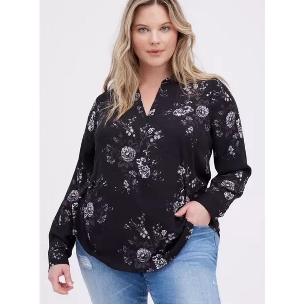Torrid Georgette Hi-Low Pullover Long Sleeve Blouse Floral black 4X